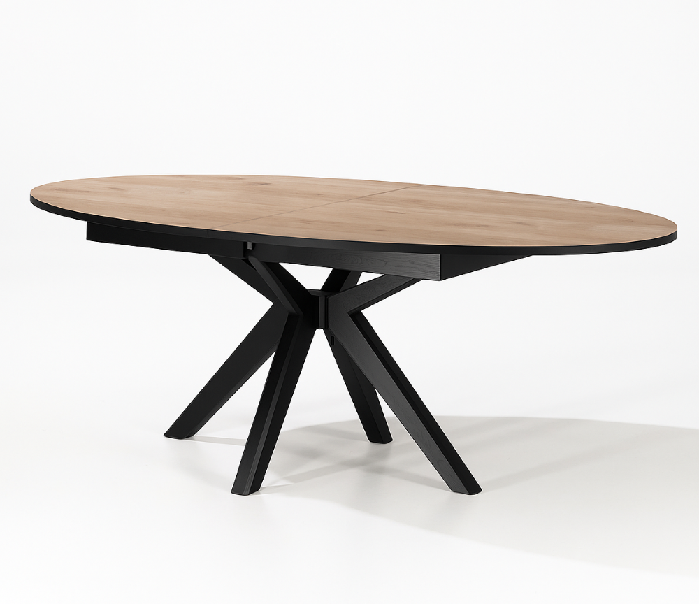 Table de salle à manger extensible Elvira – vue 3/4 – bois naturel – position fermé