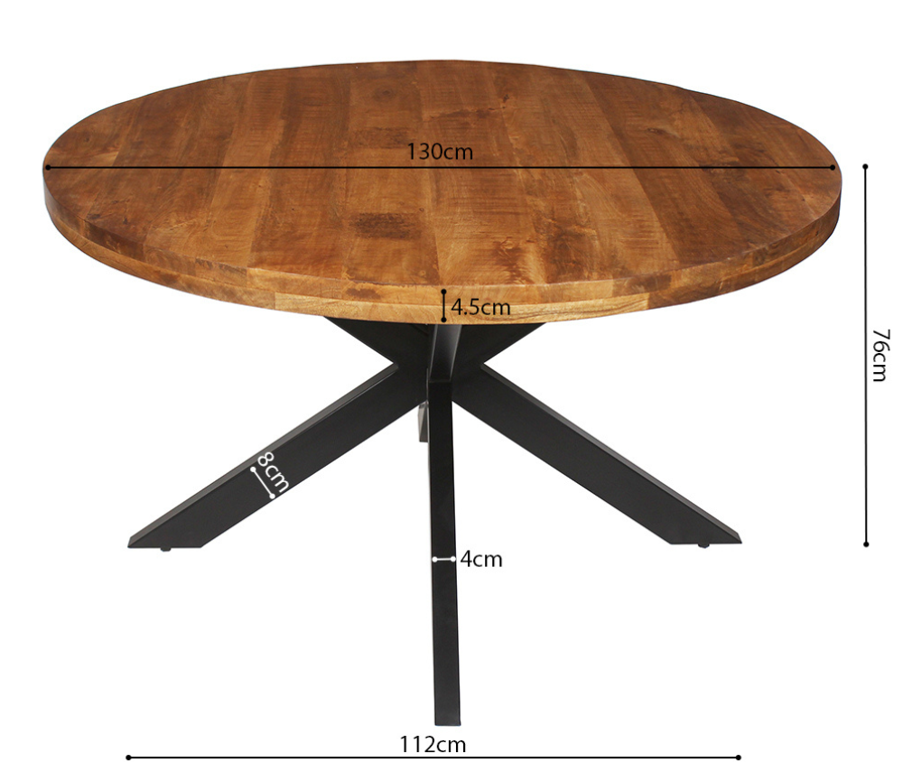 Table ronde de salle a manger bois massif mangolia pieds central industrielle  - Alexan