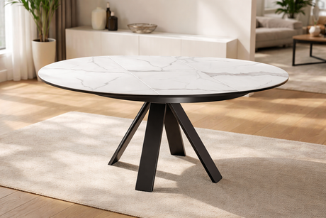 table ronde extensile en ceramique effet marbre akante 