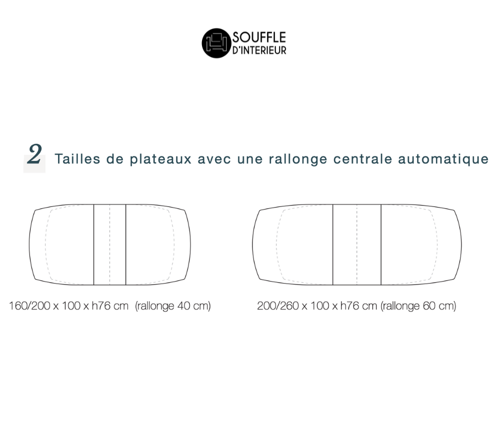 dimensions Table céramique extensible gris clair au design moderne - Souffle d'intérieur - Akante