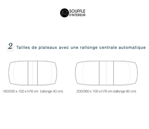dimensions Table céramique extensible gris clair au design moderne - Souffle d'intérieur - Akante
