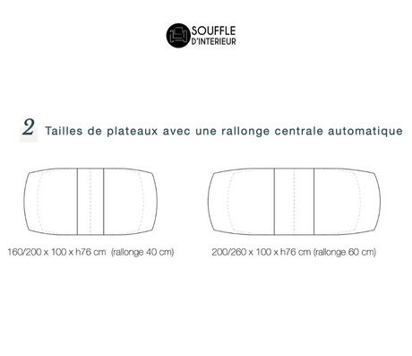 dimensions Table céramique extensible gris clair au design moderne - Souffle d'intérieur - Akante