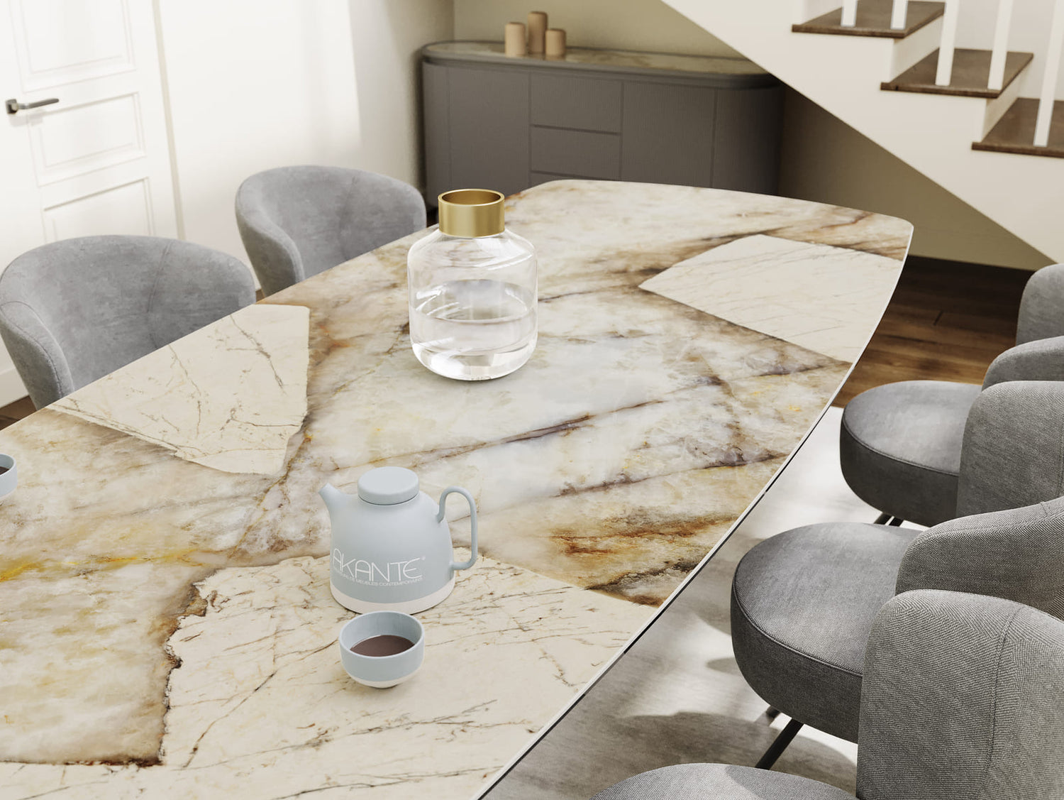 Auguste table céramique – finition Patagonia, vue de trois quarts