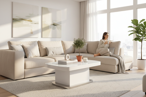 Table basse relevable blanche design - Ambiance salon