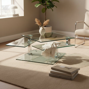 table basse carre en verre pivotante