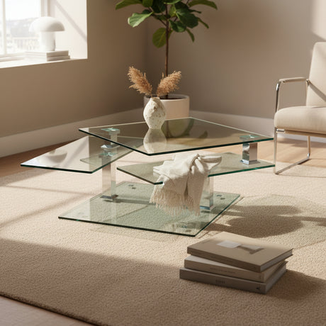 table basse carre en verre pivotante