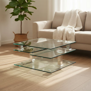 table basse carre en verre pivotante