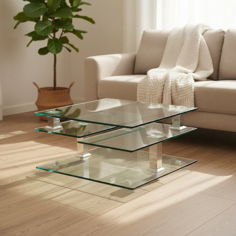 table basse carre en verre pivotante