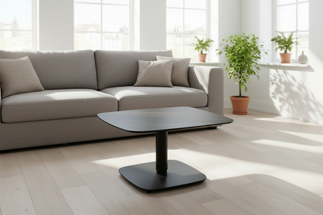 Table basse céramique noire dans un salon contemporain