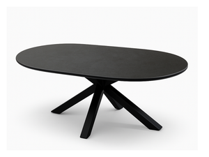Table basse en céramique noire Ophélie, forme ovale et piètement métal noir design