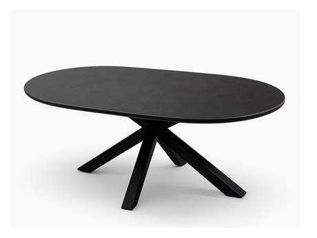 Table basse en céramique noire Ophélie, forme ovale et piètement métal noir design