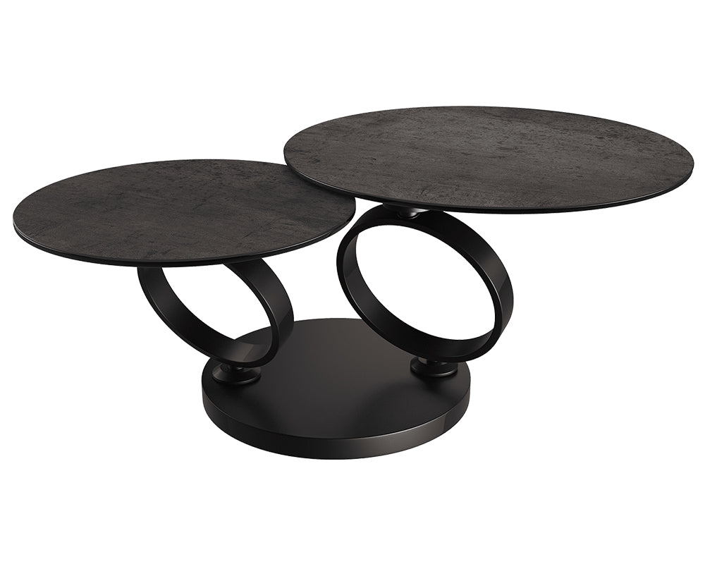 table basse céramique ronde effet acier pivotante design - Souffle d'intérieur