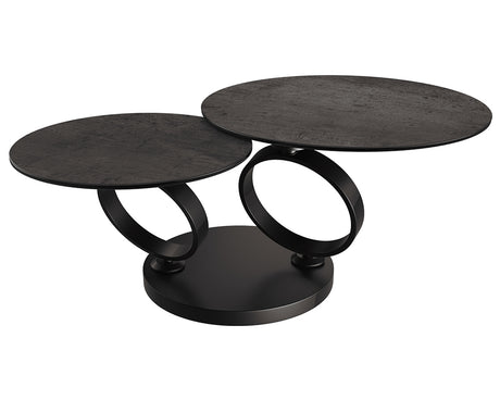 table basse céramique ronde effet acier pivotante design - Souffle d'intérieur