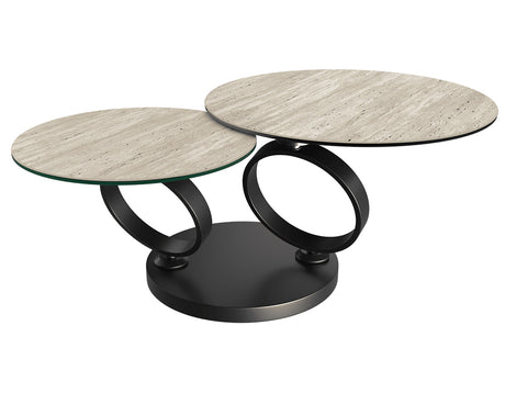 table basse céramique ronde travertin pivotante design - Souffle d'intérieur