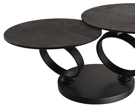table basse céramique ronde effet acier pivotante design - Souffle d'intérieur