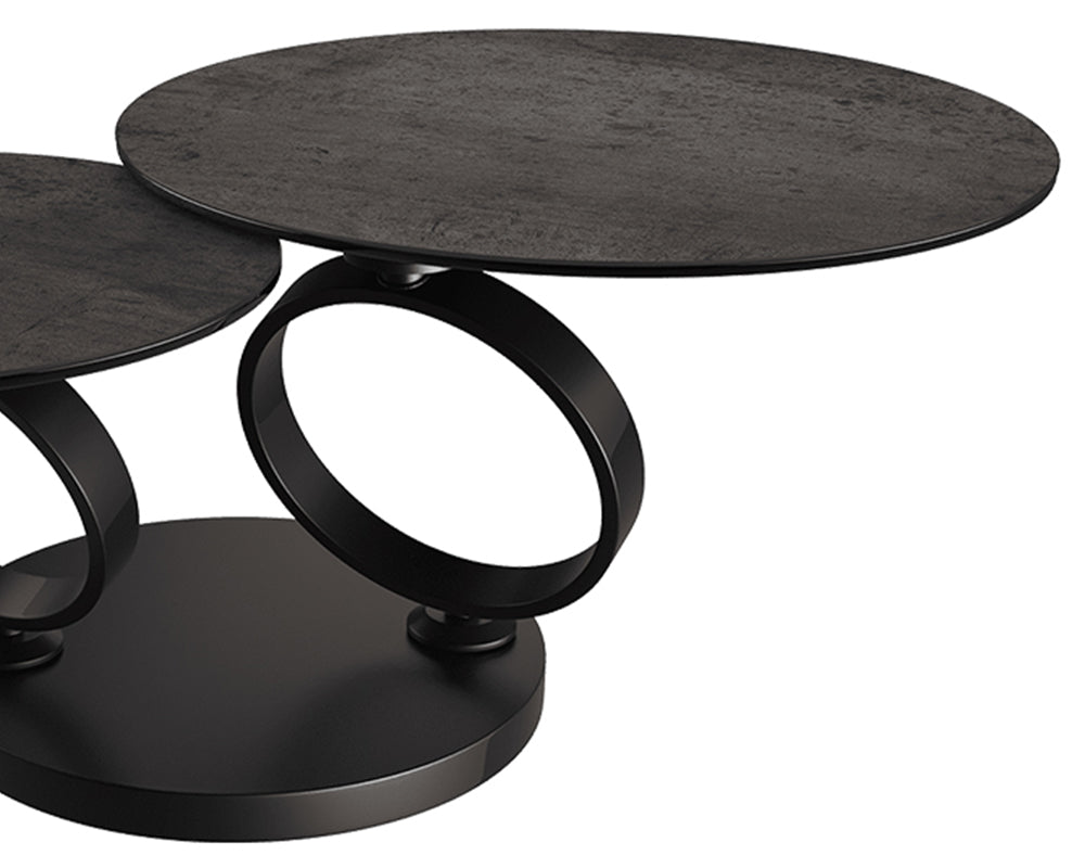 table basse céramique ronde effet acier pivotante design - Souffle d'intérieur