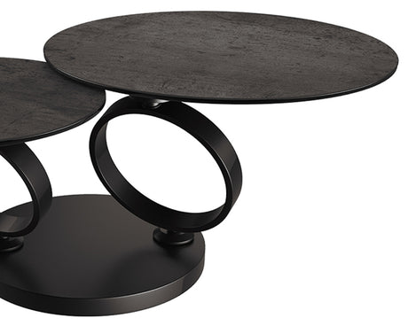table basse céramique ronde effet acier pivotante design - Souffle d'intérieur