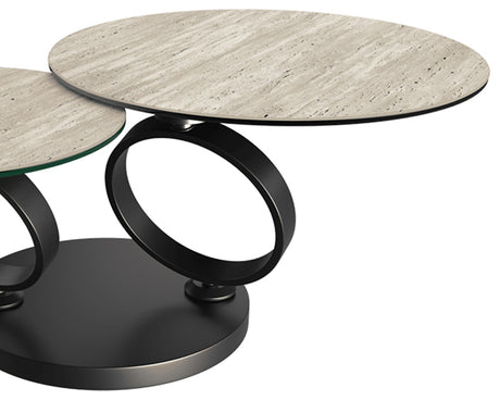 table basse céramique ronde travertin pivotante design - Souffle d'intérieur