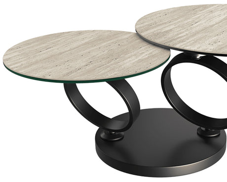 table basse céramique ronde travertin pivotante design - Souffle d'intérieur