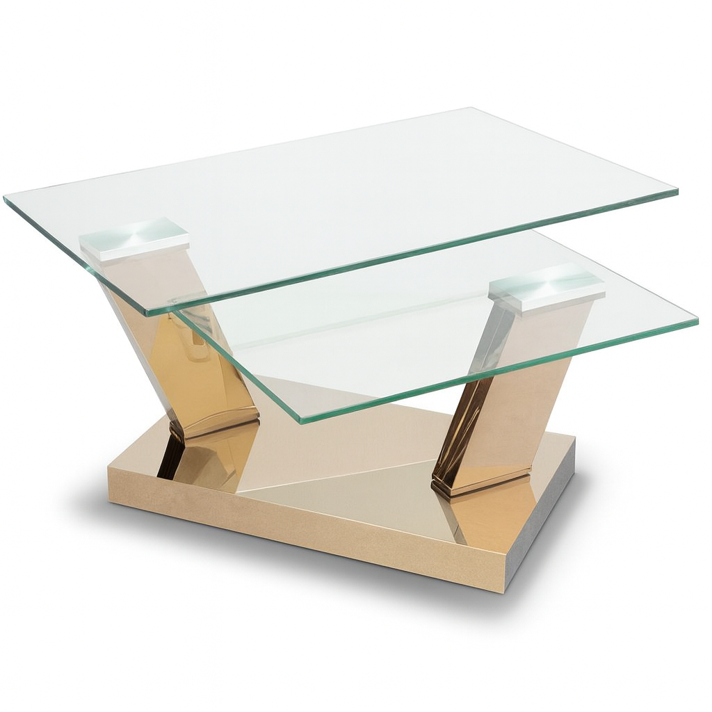 Table basse rectangulaire pivotante Olivia – position mi ouverte – verre trempé