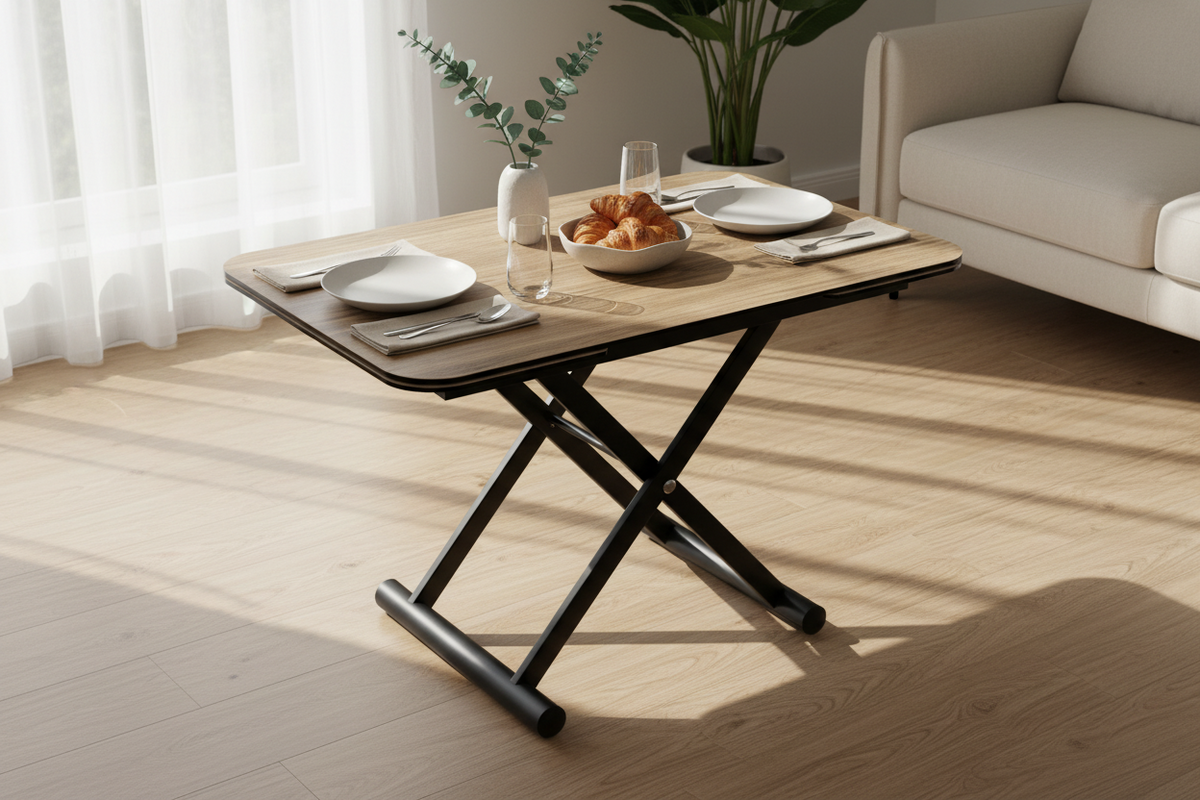 Table basse relevable en céramique effet bois de la marque Akante
