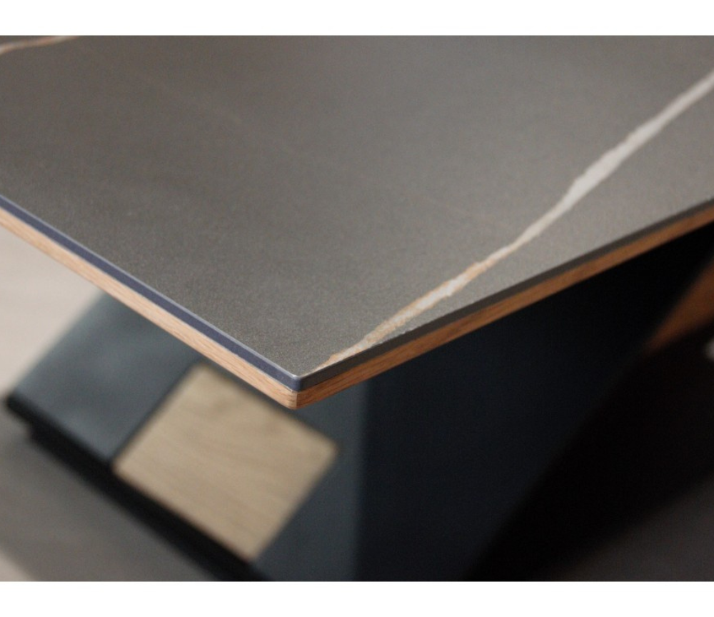Table basse céramique rectangulaire métal et bois moderne - Alya