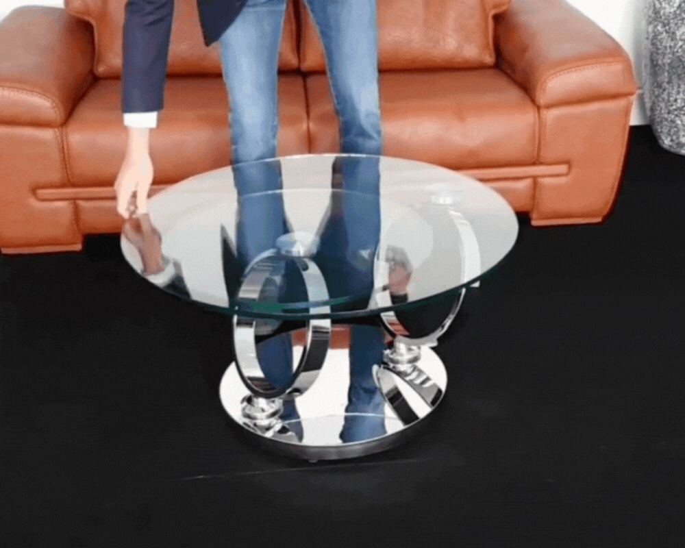 Table basse ronde en verre design plateaux qui tourne pivotante
