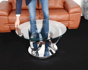 Table basse ronde en verre design plateaux qui tourne pivotante
