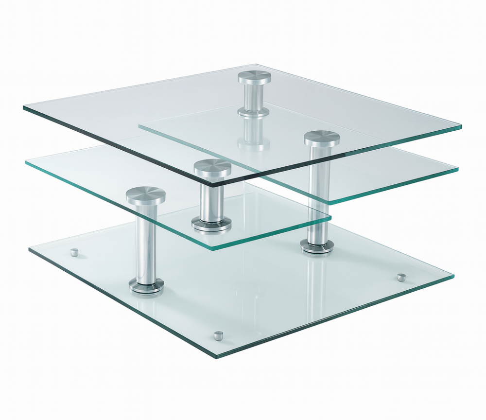 Table basse pivotante en verre compacte en position fermée 80 cm