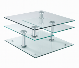 Table basse pivotante en verre compacte en position fermée 80 cm