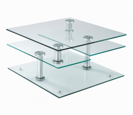 Table basse pivotante en verre compacte en position fermée 80 cm