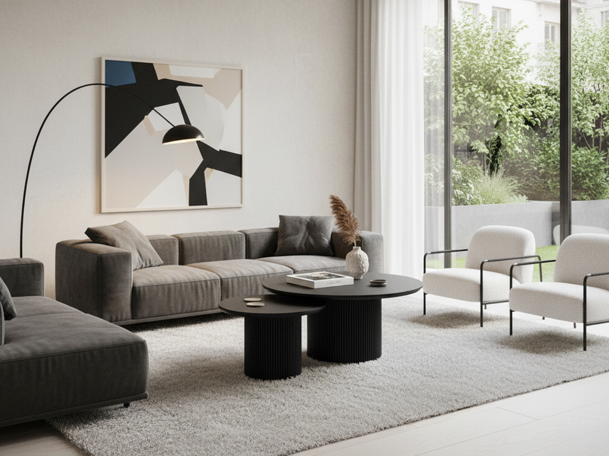 Duo table basse gigogne ronde en céramique – vue de trois quarts
