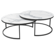 table basse gigogne ronde céramique effet marbre blanc pieds métal noir