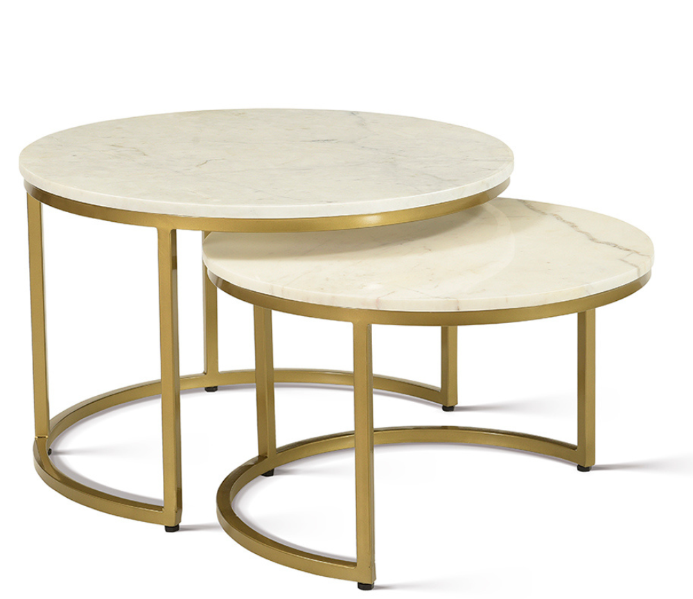 table basse gigogne ronde marbre blanc design - Amelia