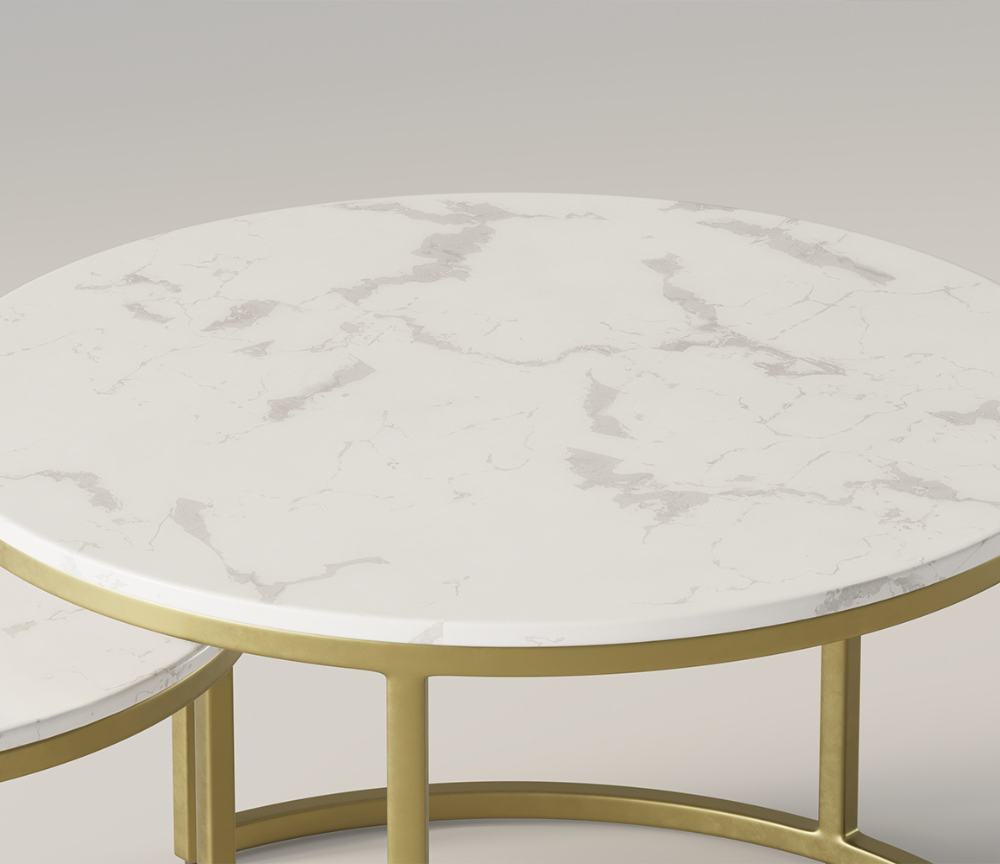 table basse gigogne ronde marbre blanc design - Amelia