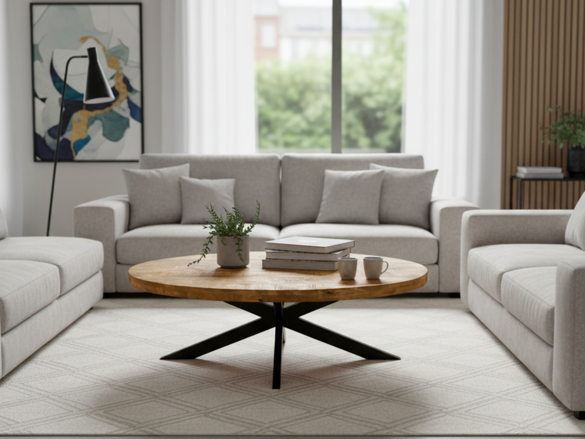 Alexan table basse en bois massif ovale – vue en situation salon