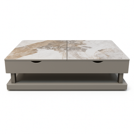 table basse avec plateau relevable ceramique sur un fond blanc