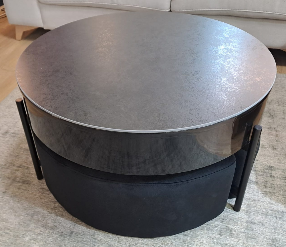Table basse plateau relevable ronde céramique gris foncé - Luda