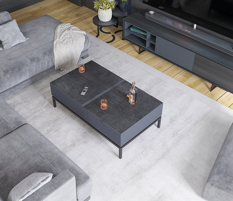 Table basse plateau relevable rectangulaire avec pieds en acier - Akante - Souffle d'Intérieur
