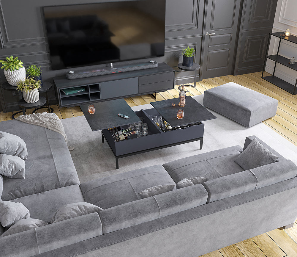Table basse plateau relevable rectangulaire avec pieds en acier - Akante - Souffle d'Intérieur