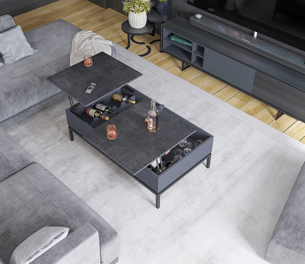 Table basse plateau relevable rectangulaire avec pieds en acier - Akante - Souffle d'Intérieur