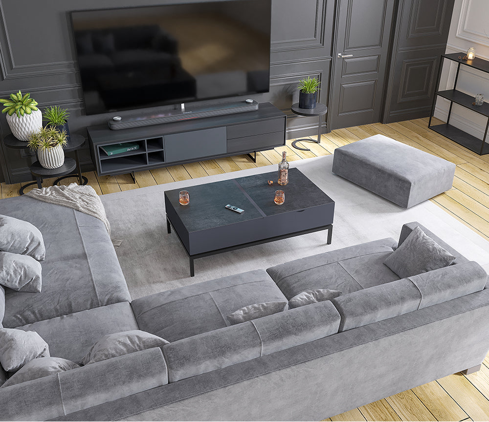 Table basse plateau relevable rectangulaire avec pieds en acier - Akante - Souffle d'Intérieur
