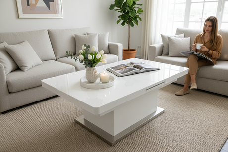 Table basse relevable blanche design - Ambiance salon