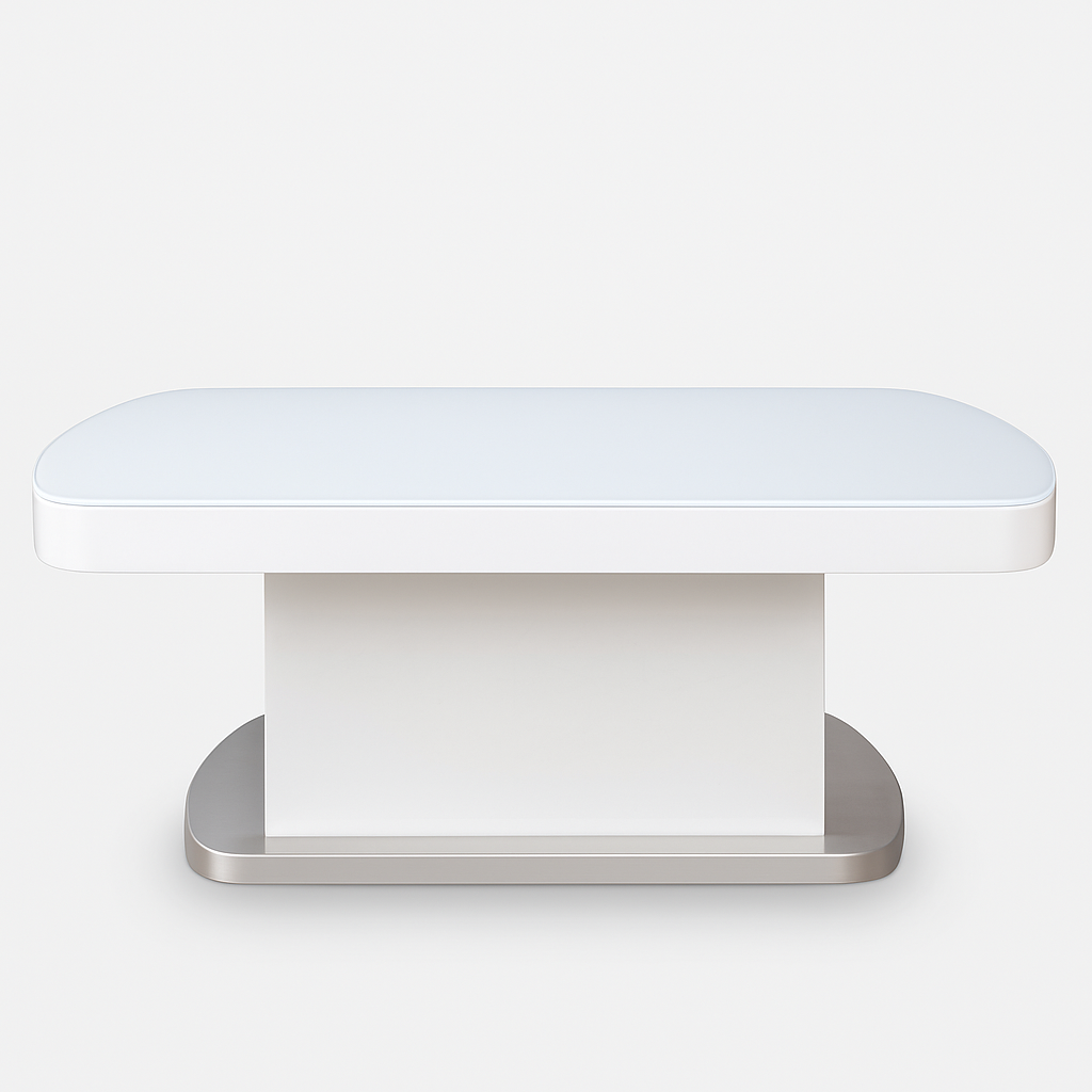 Table basse relevable blanche extensible en verre trempé – modèle Setty Souffle d’Intérieur
