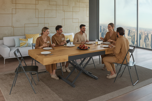 Table basse relevable bois chêne clair - Déjeuner convivial