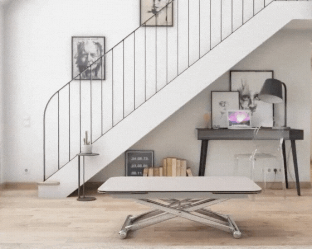 table basse relevable extensible céramique marbre blanc