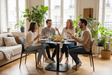 Table basse relevable ceramique effet marbre noir avec chaises déjeuner convivial