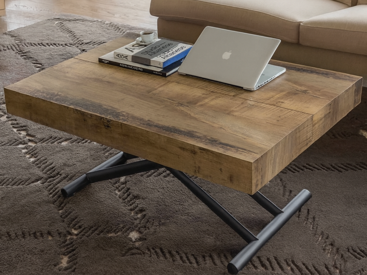 Table basse relevable extensible bois en position semi haute pour manger ou tele travaillé - Altacom - Souffle d'intérieur
