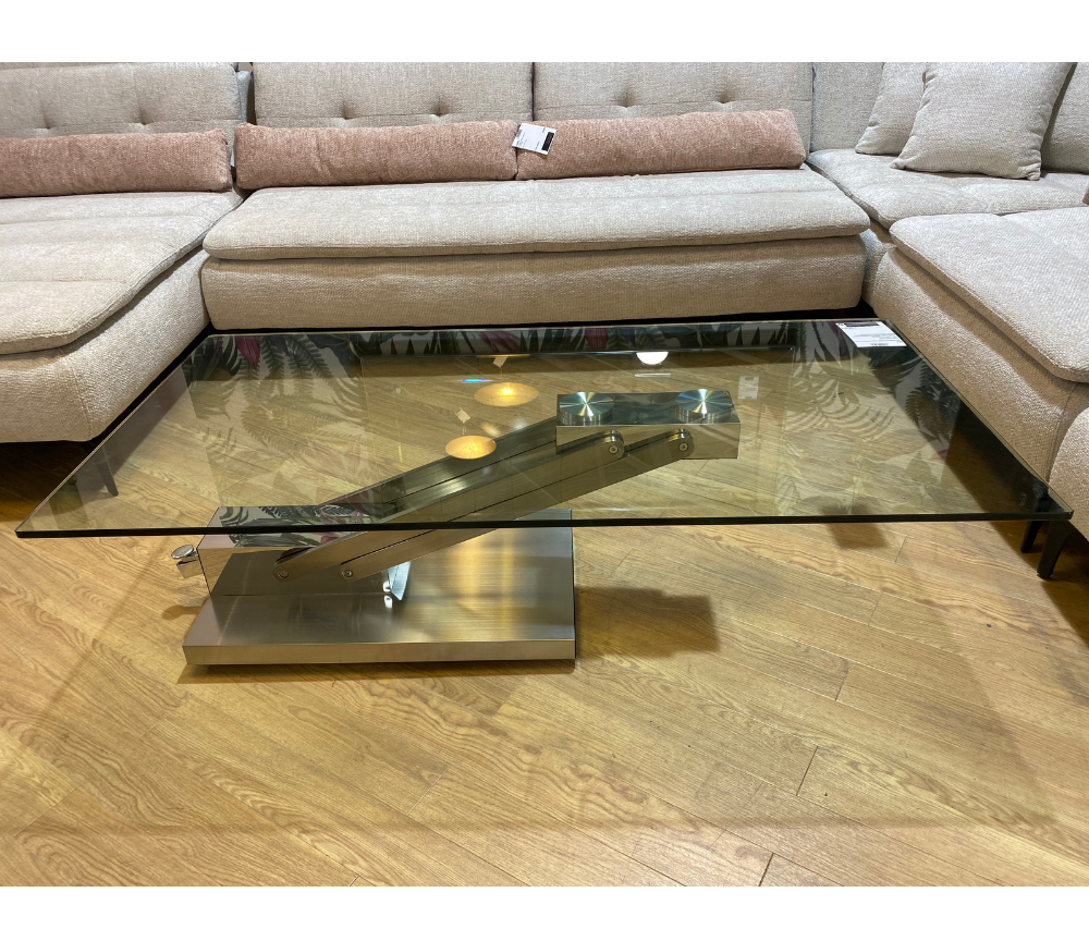 Table basse relevable design en verre trempé transparent - Bea