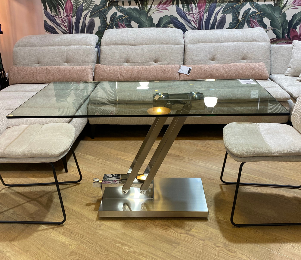 Table basse relevable design en verre trempé transparent - Bea